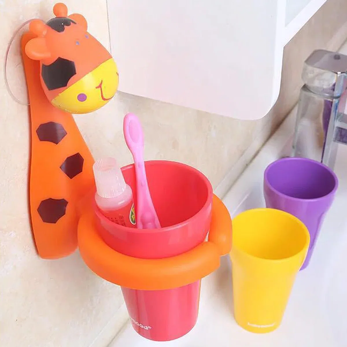 1 soporte para cepillo de dientes con ventosa, soporte para cepillo de dientes con vaso, soporte para cepillo de dientes personalizado para niños