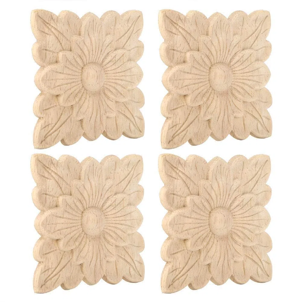 4 piezas de apliques de madera y onlays para muebles, decoración de muebles de 3.9 pulgadas
