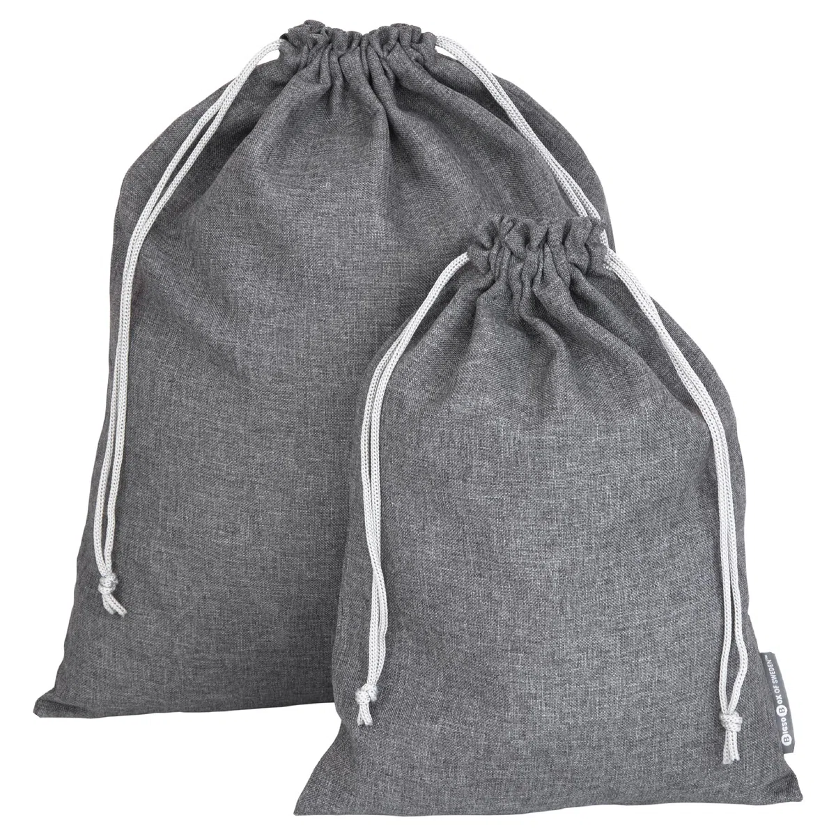 Bigso Box of Sweden Juego de dos 2 bolsas para ropa – Bolsa de viaje de poliéster para la maleta –Ligero saco de tela para guardar ropa sucia, zapatos, etc. – gris