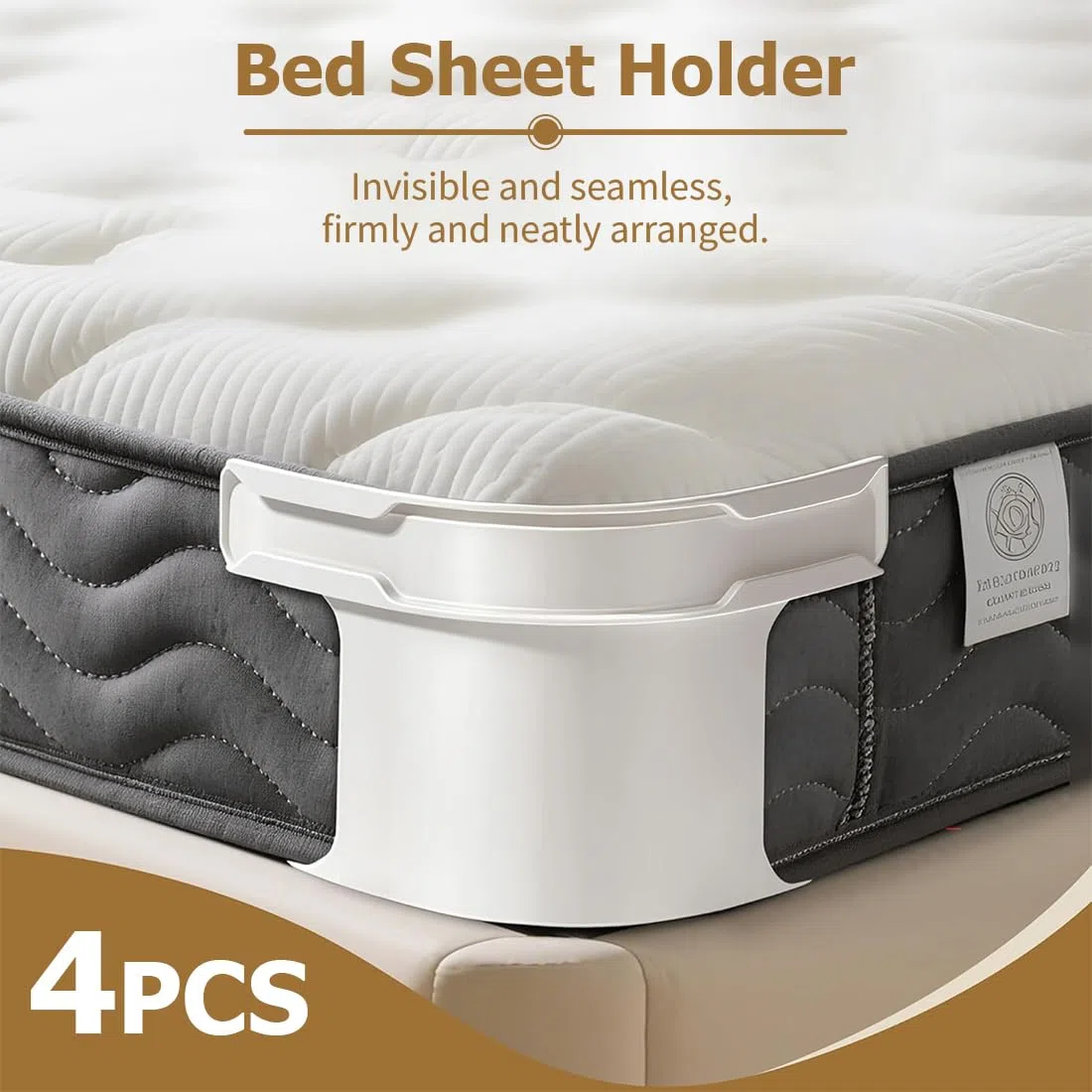 4 Piezas Sujetadores de Sábanas con Tiras de Bloqueo Kit, sujeta sabanas bajeras, Antideslizante Tensor de Sábanas, Sujetadores de Esquina para Sábana de Cama, Heavy-Duty Corner Clips(L)