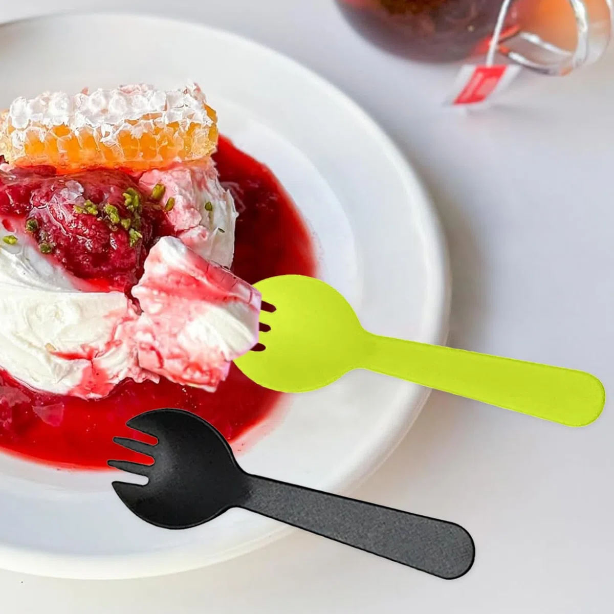 100 Cucharas de Postre Reutilizables,Mini Cucharas de Helado Colorido,Cuchara De Frutas,para Helados, Gelatina, Pasteles, Yogur, Mousse para Fiestas 10,5 cm