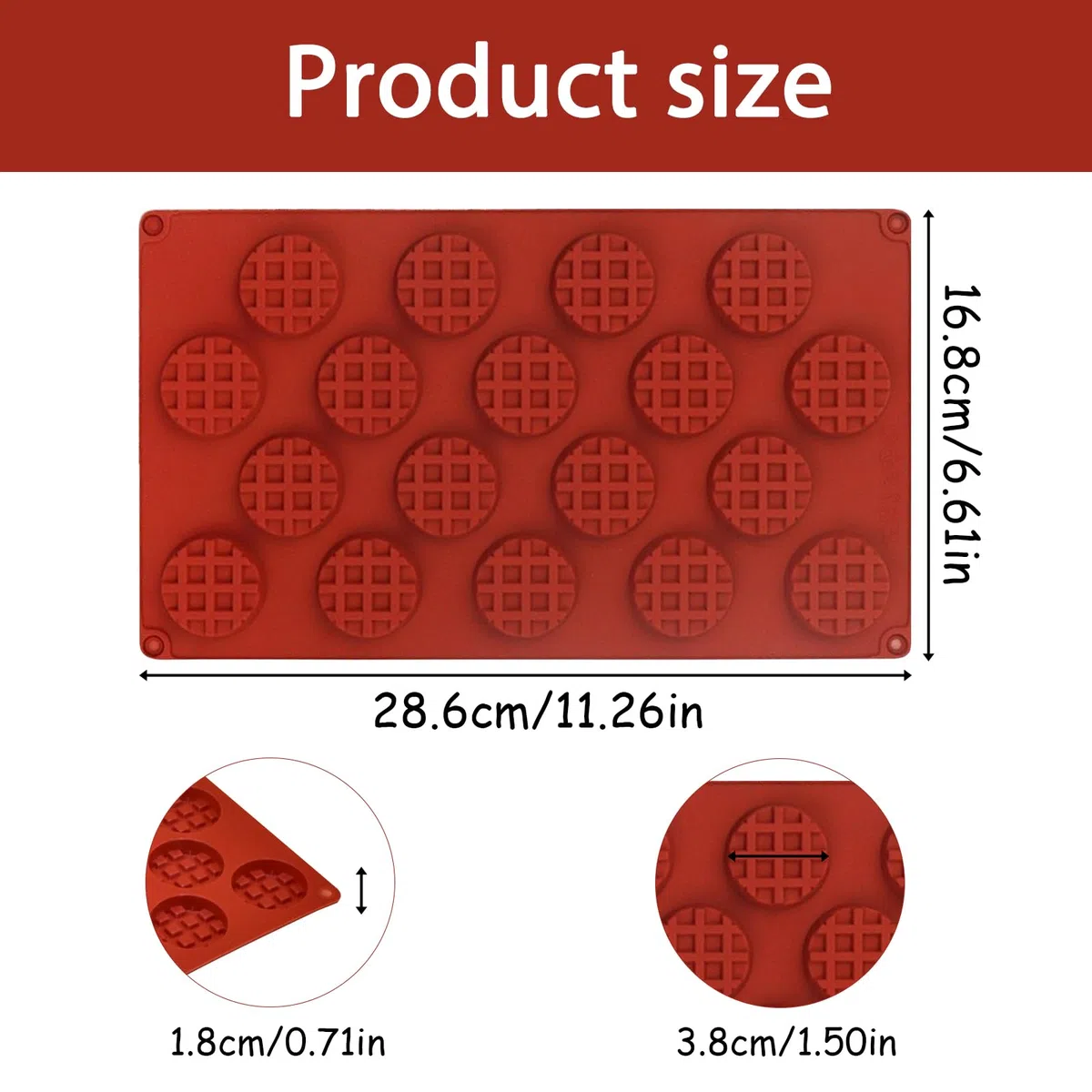2 moldes redondos de silicona para gofres, antiadherentes, color rojo