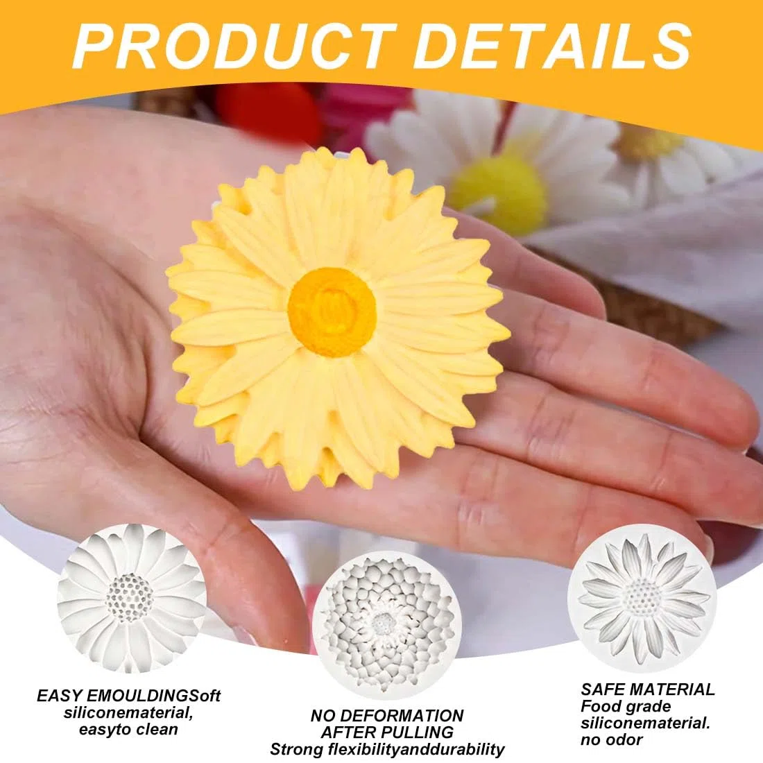 4 moldes de silicona, moldes de flores de girasol, margaritas y flores, moldes de silicona para velas 3D, moldes de fundición para velas, fabricación de jabón, moldes de flores para fundir