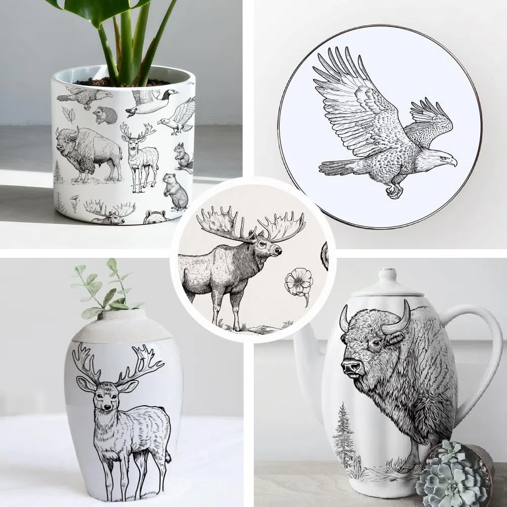 SUPERDANT 4 UNIDADES Animales Subvidriado Pegatinas de Transferencia de Vida Silvestre Chinas Papel Floral para Cerámica Para Sobreesmalte