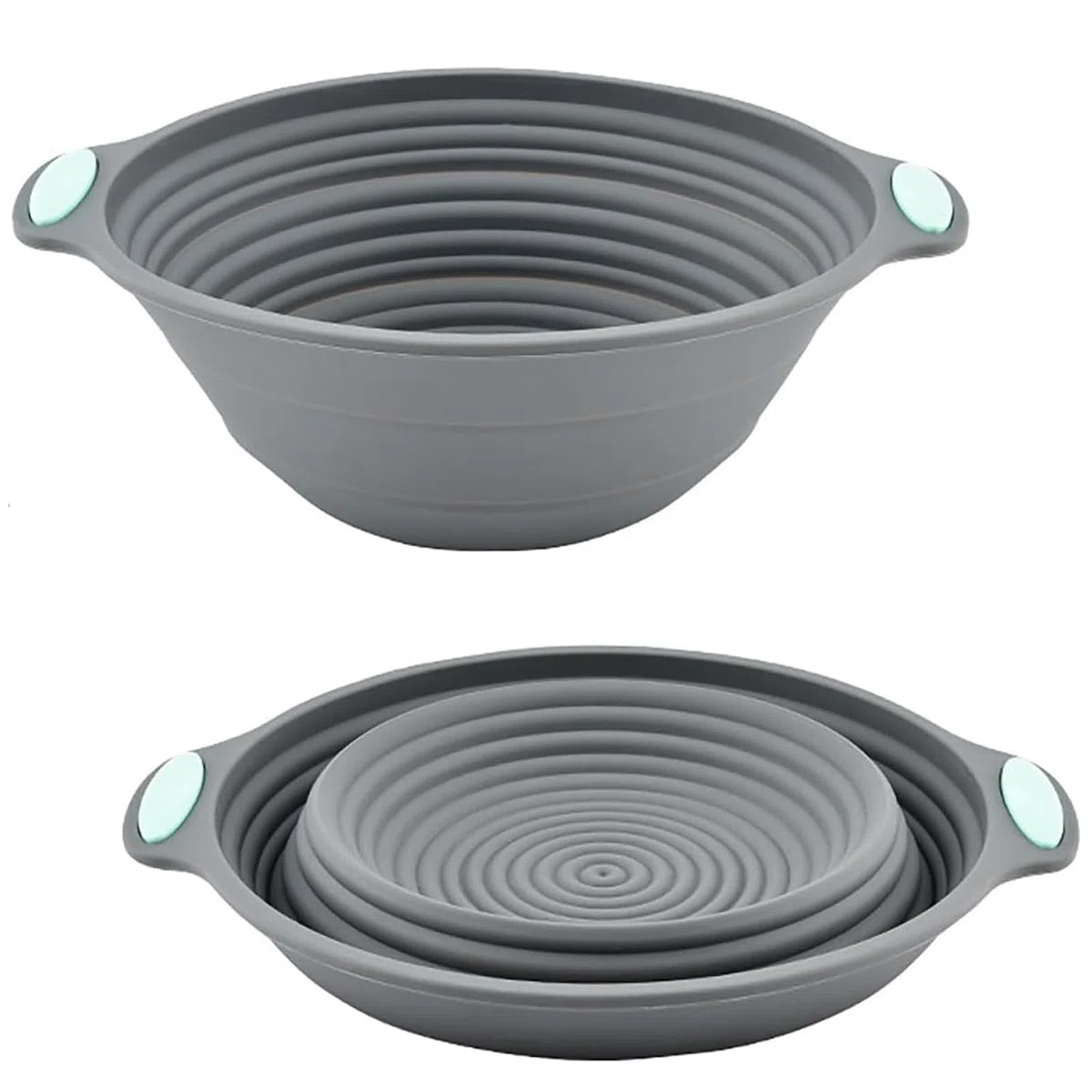Cesta de fermentación redonda para pan, cesta de cocción de silicona, 23 cm, plegable, para invitados con asa, para principiantes y profesionales, pan perfecto, fácil de limpiar (gris)