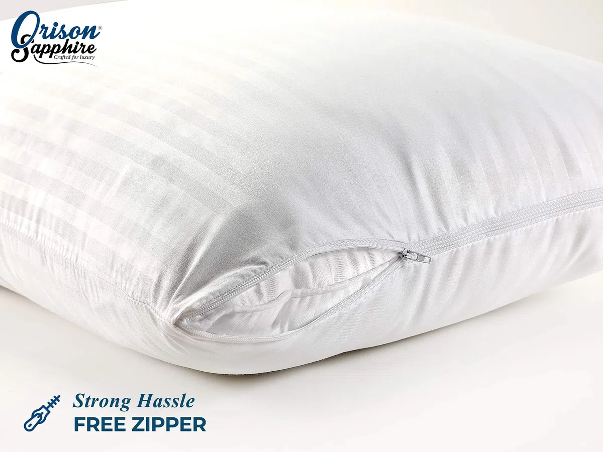 Juego de 4 protectores de almohada, 100% microfibra ultra suave raso rayas fundas de almohada, transpirable y con cremallera,Tamaño estándar del Reino Unido 48x74 cm