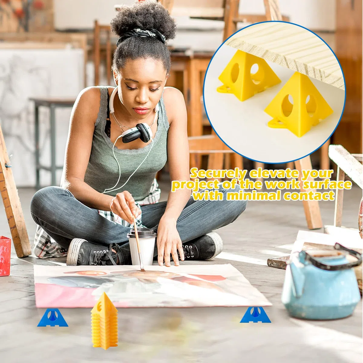 20 pirámides de pintura, soporte de pintura, mini caballete piramidal de pintor, plástico duradero, bordes lisos, diseño de anidación, soporta hasta 200 libras, manchas, manualidades, proyectos del