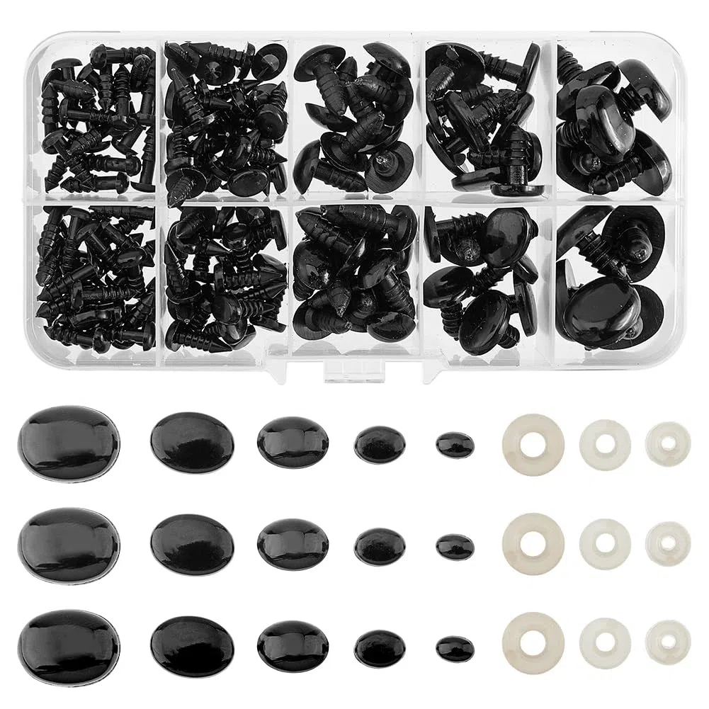 SUPERFINDINGS 5 Tamaño 125pcs Vistoso Ojos Seguridad Resina para Animal de Peluche Ojos Y Narices Nariz Ovalada Negra Narices Seguridad Ojos Plastic con Arandelas para Hacer Animal de Peluche