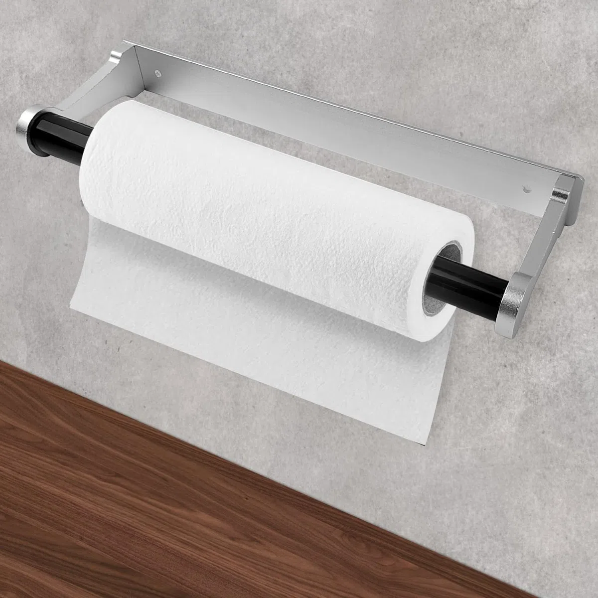 Portarrollos Papel Cocina, Soporte Papel Cocina Aleación de Aluminio, Ambos Disponibles en Adhesivo y perforación, Porta Rollos de Papel Cocina para Cocina, Baño, Salón