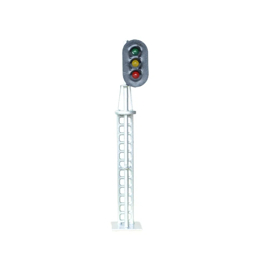 Homo - Señales de bloque de tren modelo a escala, señales LED de 3 aspectos con base de tornillo 12 V-16 V CC, ánodo común, 20 mA por luz, acabado plateado (paquete de 2)